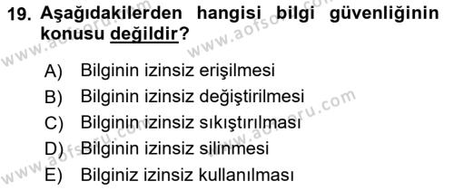 İşletme Bilgi Sistemleri Dersi 2022 - 2023 Yılı (Final) Dönem Sonu Sınavı 19. Soru