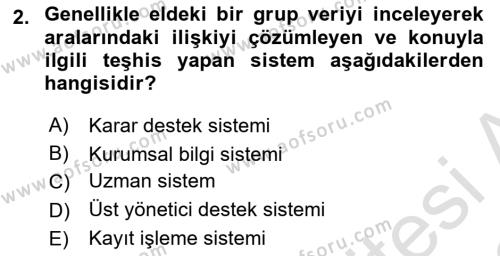 İşletme Bilgi Sistemleri Dersi 2022 - 2023 Yılı (Final) Dönem Sonu Sınavı 2. Soru