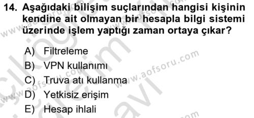 İşletme Bilgi Sistemleri Dersi 2022 - 2023 Yılı Yaz Okulu Sınavı 14. Soru