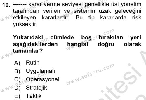 İşletme Bilgi Sistemleri Dersi 2023 - 2024 Yılı (Vize) Ara Sınavı 10. Soru