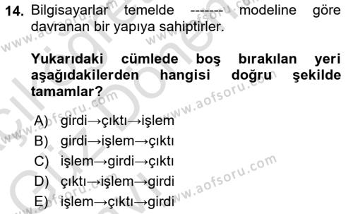 İşletme Bilgi Sistemleri Dersi 2023 - 2024 Yılı (Vize) Ara Sınavı 14. Soru