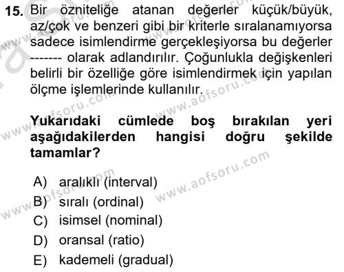 İşletme Bilgi Sistemleri Dersi 2023 - 2024 Yılı (Vize) Ara Sınavı 15. Soru