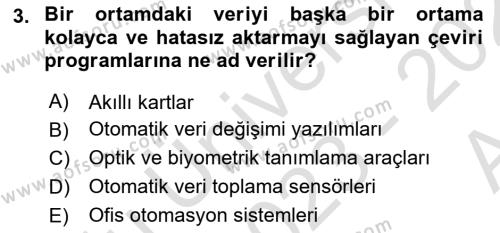 İşletme Bilgi Sistemleri Dersi 2023 - 2024 Yılı (Vize) Ara Sınavı 3. Soru