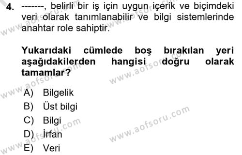 İşletme Bilgi Sistemleri Dersi 2023 - 2024 Yılı (Vize) Ara Sınavı 4. Soru