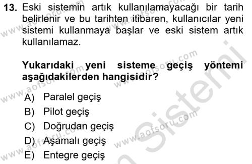 İşletme Bilgi Sistemleri Dersi 2023 - 2024 Yılı (Final) Dönem Sonu Sınavı 13. Soru