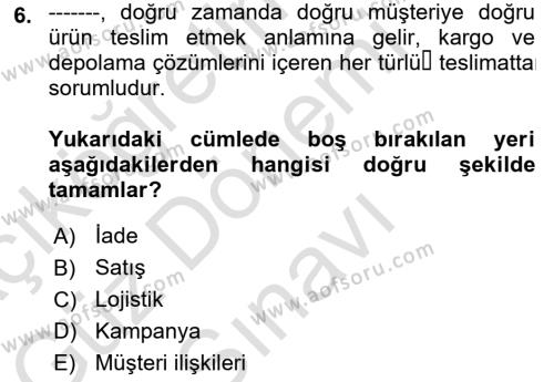 İşletme Bilgi Sistemleri Dersi 2023 - 2024 Yılı (Final) Dönem Sonu Sınavı 6. Soru