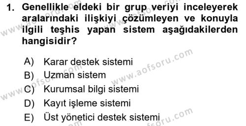 İşletme Bilgi Sistemleri Dersi 2023 - 2024 Yılı Yaz Okulu Sınavı 1. Soru