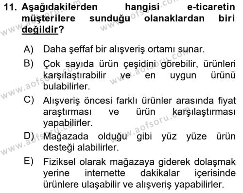 İşletme Bilgi Sistemleri Dersi 2023 - 2024 Yılı Yaz Okulu Sınavı 11. Soru