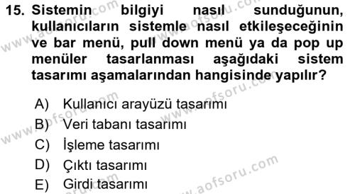 İşletme Bilgi Sistemleri Dersi 2023 - 2024 Yılı Yaz Okulu Sınavı 15. Soru