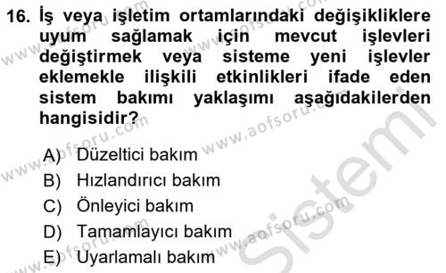 İşletme Bilgi Sistemleri Dersi 2023 - 2024 Yılı Yaz Okulu Sınavı 16. Soru