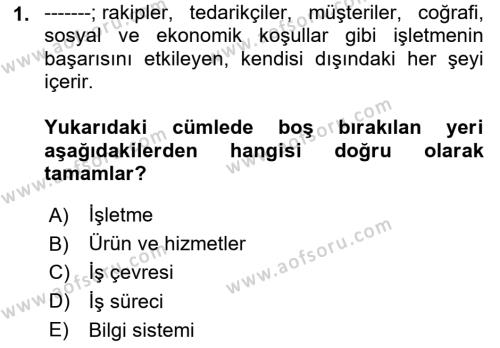 İşletme Bilgi Sistemleri Dersi 2024 - 2025 Yılı (Vize) Ara Sınavı 1. Soru