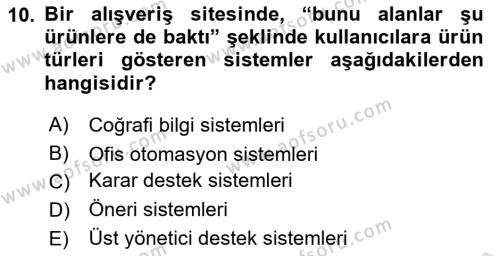 İşletme Bilgi Sistemleri Dersi 2024 - 2025 Yılı (Vize) Ara Sınavı 10. Soru