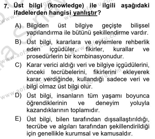 İşletme Bilgi Sistemleri Dersi 2024 - 2025 Yılı (Vize) Ara Sınavı 7. Soru