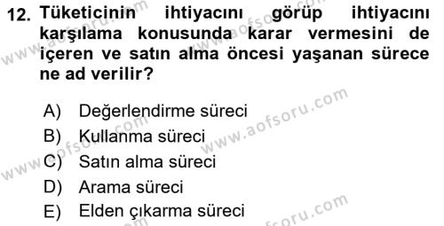 Pazarlamaya Giriş Dersi 2020 - 2021 Yılı Yaz Okulu Sınavı 12. Soru