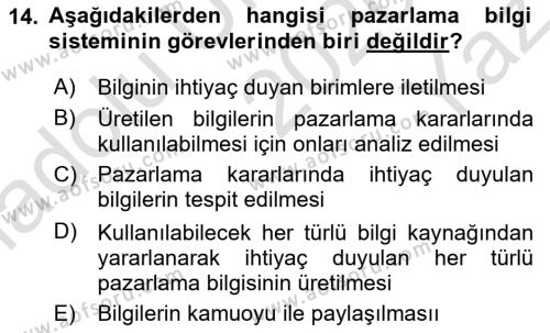 Pazarlamaya Giriş Dersi 2020 - 2021 Yılı Yaz Okulu Sınavı 14. Soru