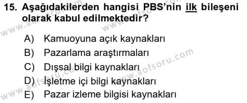 Pazarlamaya Giriş Dersi 2020 - 2021 Yılı Yaz Okulu Sınavı 15. Soru