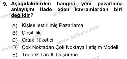 Pazarlamaya Giriş Dersi 2020 - 2021 Yılı Yaz Okulu Sınavı 9. Soru