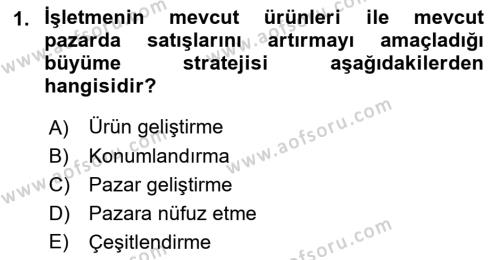 Pazarlamaya Giriş Dersi 2021 - 2022 Yılı Yaz Okulu Sınavı 1. Soru