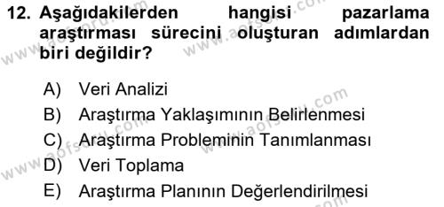 Pazarlamaya Giriş Dersi 2021 - 2022 Yılı Yaz Okulu Sınavı 12. Soru