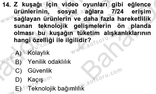 Pazarlamaya Giriş Dersi 2023 - 2024 Yılı (Vize) Ara Sınavı 14. Soru