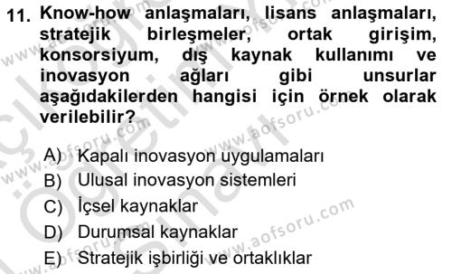 Teknoloji,İnnovasyon Ve Girişimcilik Dersi 2020 - 2021 Yılı Yaz Okulu Sınavı 11. Soru