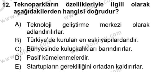 Teknoloji,İnnovasyon Ve Girişimcilik Dersi 2020 - 2021 Yılı Yaz Okulu Sınavı 12. Soru