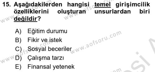 Teknoloji,İnnovasyon Ve Girişimcilik Dersi 2020 - 2021 Yılı Yaz Okulu Sınavı 15. Soru