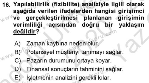 Teknoloji,İnnovasyon Ve Girişimcilik Dersi 2020 - 2021 Yılı Yaz Okulu Sınavı 16. Soru