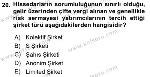 Teknoloji,İnnovasyon Ve Girişimcilik Dersi 2020 - 2021 Yılı Yaz Okulu Sınavı 20. Soru