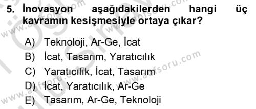 Teknoloji,İnnovasyon Ve Girişimcilik Dersi 2020 - 2021 Yılı Yaz Okulu Sınavı 5. Soru