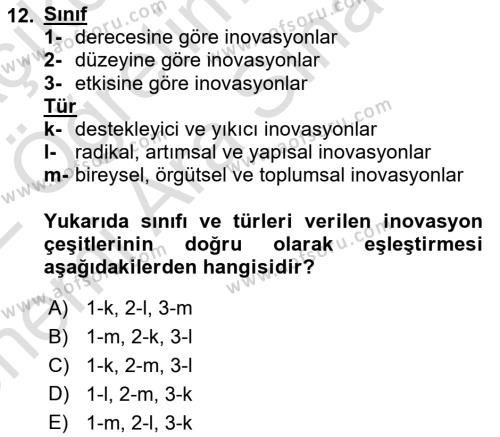 Teknoloji,İnnovasyon Ve Girişimcilik Dersi 2021 - 2022 Yılı (Vize) Ara Sınavı 12. Soru