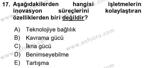 Teknoloji,İnnovasyon Ve Girişimcilik Dersi 2021 - 2022 Yılı (Vize) Ara Sınavı 17. Soru