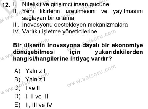 Teknoloji,İnnovasyon Ve Girişimcilik Dersi 2021 - 2022 Yılı (Final) Dönem Sonu Sınavı 12. Soru