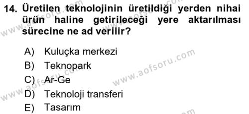 Teknoloji,İnnovasyon Ve Girişimcilik Dersi 2021 - 2022 Yılı (Final) Dönem Sonu Sınavı 14. Soru