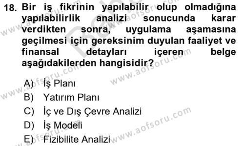 Teknoloji,İnnovasyon Ve Girişimcilik Dersi 2021 - 2022 Yılı (Final) Dönem Sonu Sınavı 18. Soru