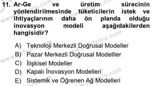 Teknoloji,İnnovasyon Ve Girişimcilik Dersi 2021 - 2022 Yılı Yaz Okulu Sınavı 11. Soru