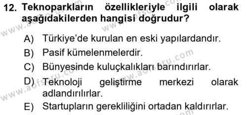 Teknoloji,İnnovasyon Ve Girişimcilik Dersi 2021 - 2022 Yılı Yaz Okulu Sınavı 12. Soru