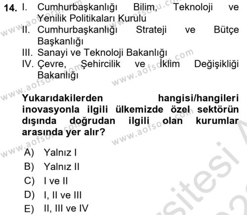 Teknoloji,İnnovasyon Ve Girişimcilik Dersi 2021 - 2022 Yılı Yaz Okulu Sınavı 14. Soru