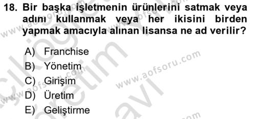 Teknoloji,İnnovasyon Ve Girişimcilik Dersi 2021 - 2022 Yılı Yaz Okulu Sınavı 18. Soru