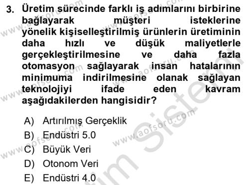 Teknoloji,İnnovasyon Ve Girişimcilik Dersi 2021 - 2022 Yılı Yaz Okulu Sınavı 3. Soru