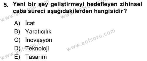 Teknoloji,İnnovasyon Ve Girişimcilik Dersi 2021 - 2022 Yılı Yaz Okulu Sınavı 5. Soru