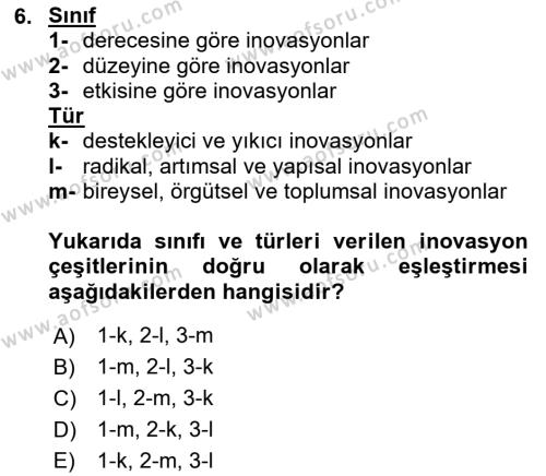 Teknoloji,İnnovasyon Ve Girişimcilik Dersi 2021 - 2022 Yılı Yaz Okulu Sınavı 6. Soru