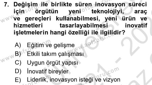 Teknoloji,İnnovasyon Ve Girişimcilik Dersi 2021 - 2022 Yılı Yaz Okulu Sınavı 7. Soru