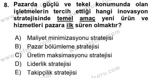 Teknoloji,İnnovasyon Ve Girişimcilik Dersi 2021 - 2022 Yılı Yaz Okulu Sınavı 8. Soru