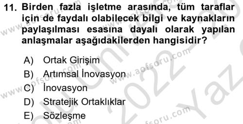 Teknoloji,İnnovasyon Ve Girişimcilik Dersi 2022 - 2023 Yılı Yaz Okulu Sınavı 11. Soru