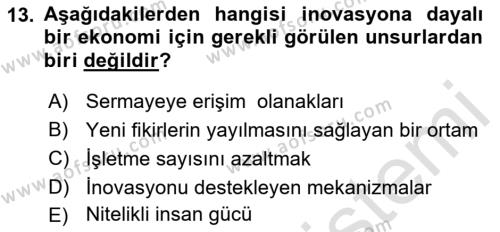 Teknoloji,İnnovasyon Ve Girişimcilik Dersi 2022 - 2023 Yılı Yaz Okulu Sınavı 13. Soru