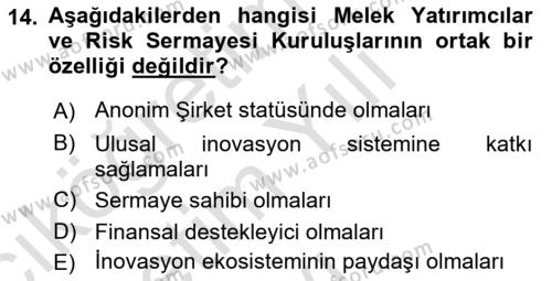 Teknoloji,İnnovasyon Ve Girişimcilik Dersi 2022 - 2023 Yılı Yaz Okulu Sınavı 14. Soru