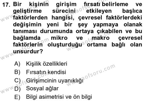 Teknoloji,İnnovasyon Ve Girişimcilik Dersi 2022 - 2023 Yılı Yaz Okulu Sınavı 17. Soru