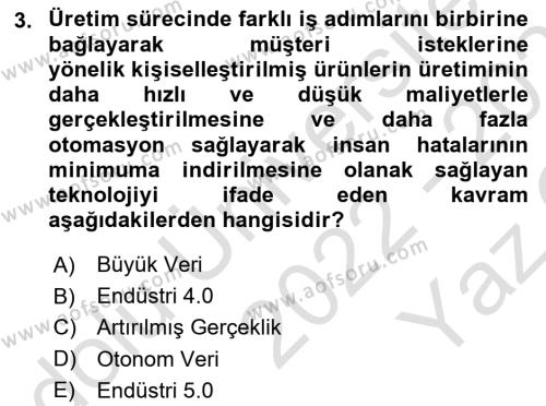 Teknoloji,İnnovasyon Ve Girişimcilik Dersi 2022 - 2023 Yılı Yaz Okulu Sınavı 3. Soru