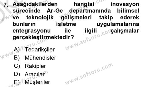 Teknoloji,İnnovasyon Ve Girişimcilik Dersi 2022 - 2023 Yılı Yaz Okulu Sınavı 7. Soru